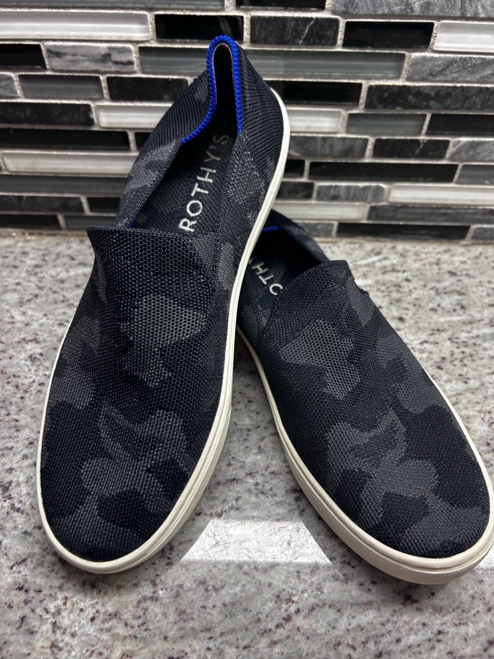 Rothy's Black Camo Slip-On Loafers size 8.5